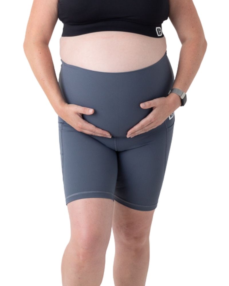 Grey cycling shorts front bump view